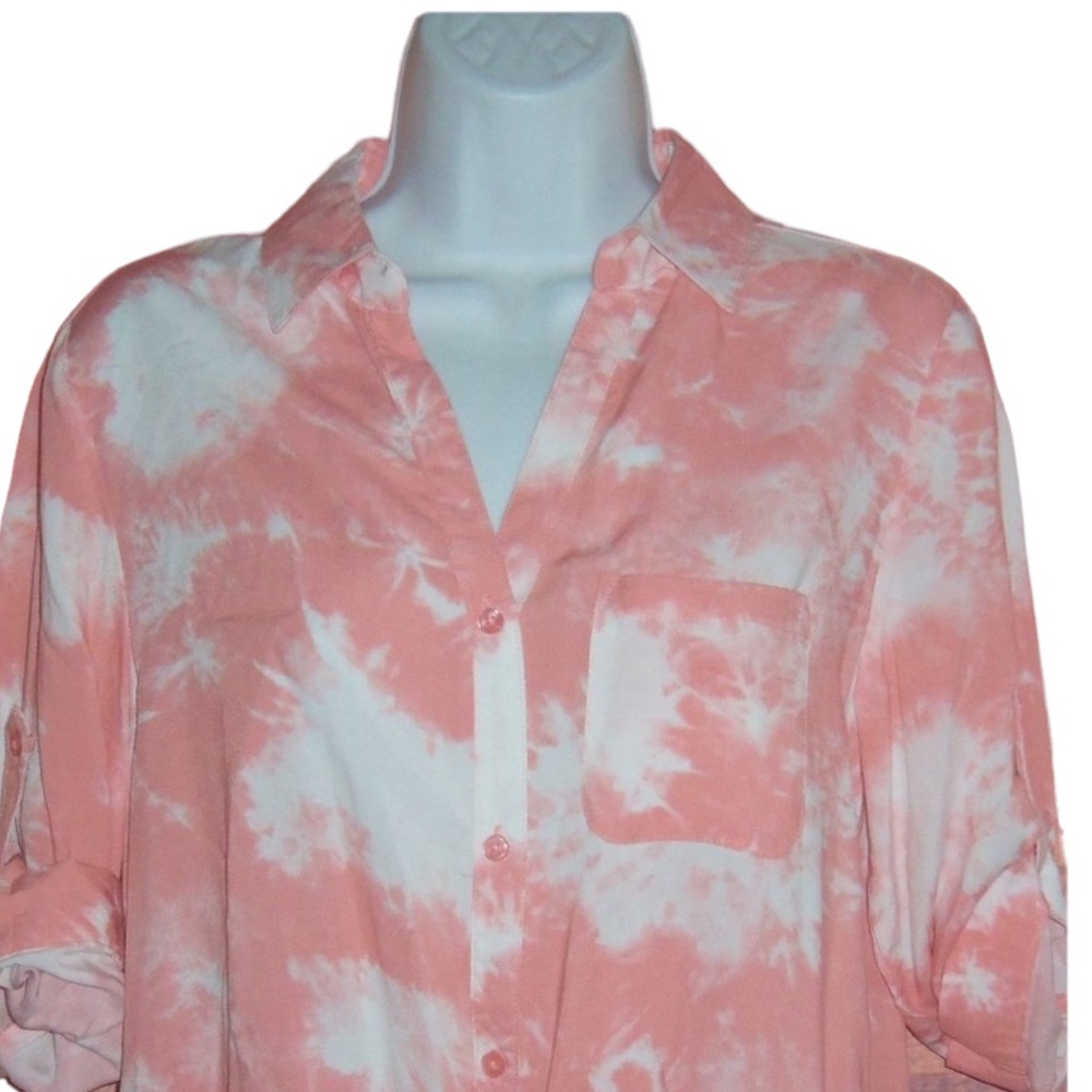 NWT Como Blu Tie Dye Pink Button Down Top Shirt - Women’s S/P - Picture 2 of 11